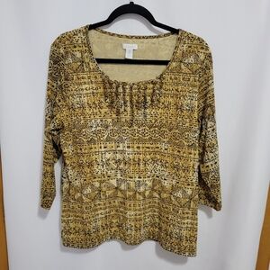 Chico's Brown/Black Leopard Print 3/4 Length Sleeve Top, Size 3